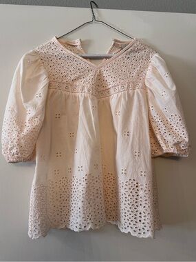 Eyelet Cotton Blouse in Pale Pink